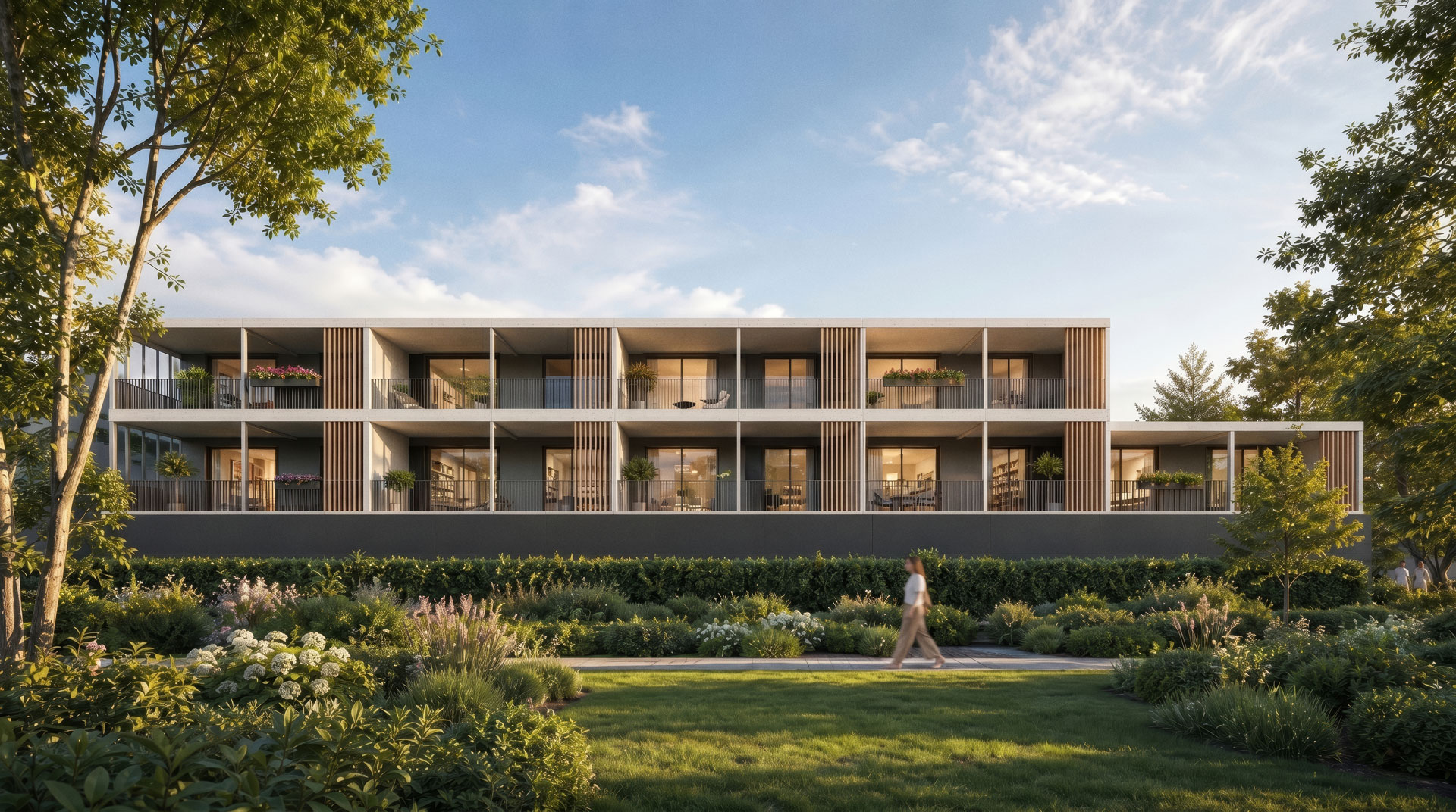 Cherry of Dinkelsbühl multistorey apartment buildings with terraces and landscaped grounds, architectural visualisation